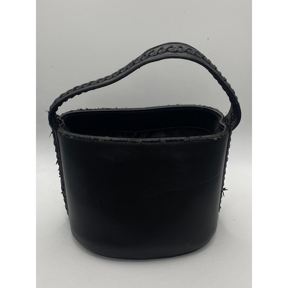 FREE PEOPLE Women’s Black Faux-Leather Braided-Strap Square Top-Handle Bag SZ OS